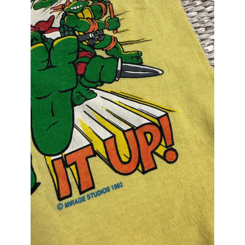 Vintage 1992 Teenage Mutant Ninja Turtles Kick It Up Yellow Shirt Kids 90's  S - Picture 2 of 7